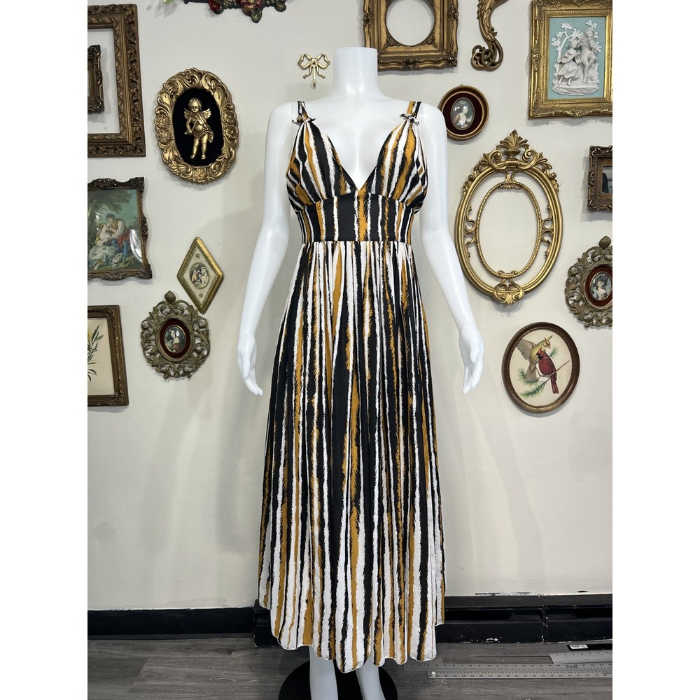 Ronny Kobo Black, White & Mustard Striped Maxi Dress Size XS